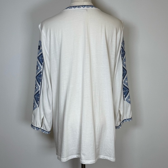 J.Jill Embroidered Knit Peasant Boho Top 3/4 Sleeves Cotton Women’s Size Medium - Picture 4 of 8
